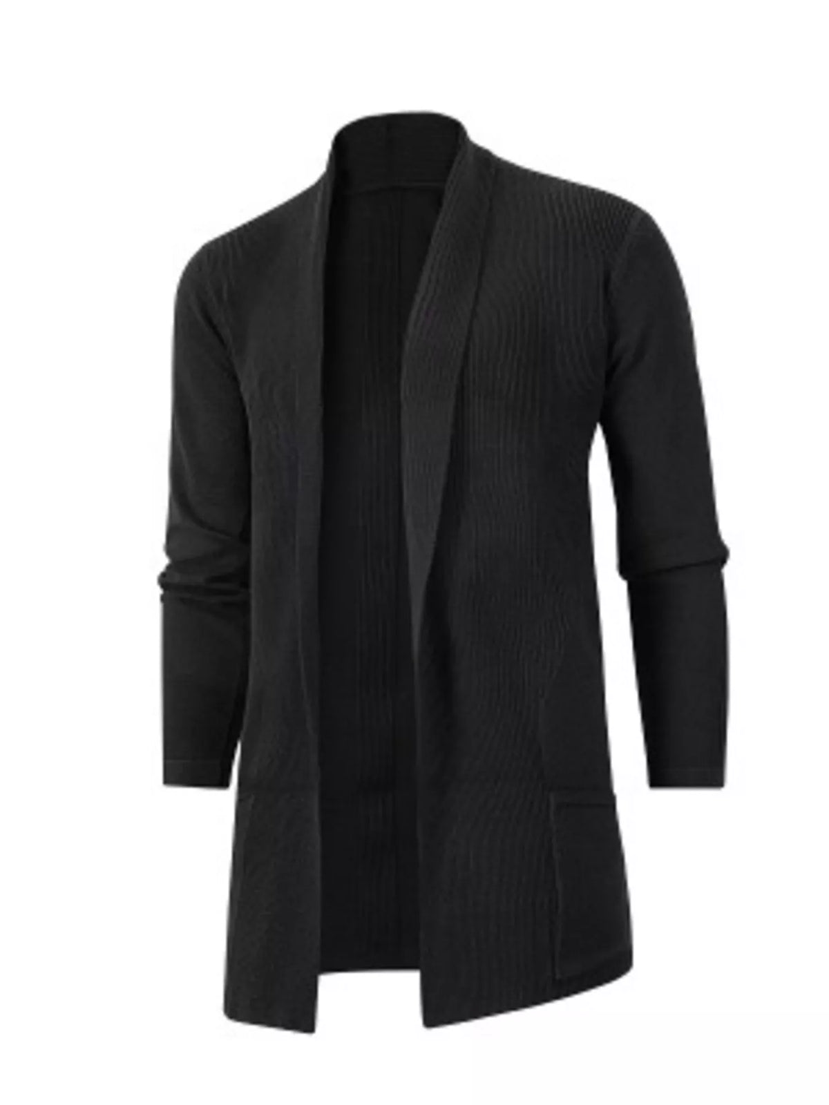 Men's Plus Size Heathered Open Front Longline Knit Cardigan with Pockets