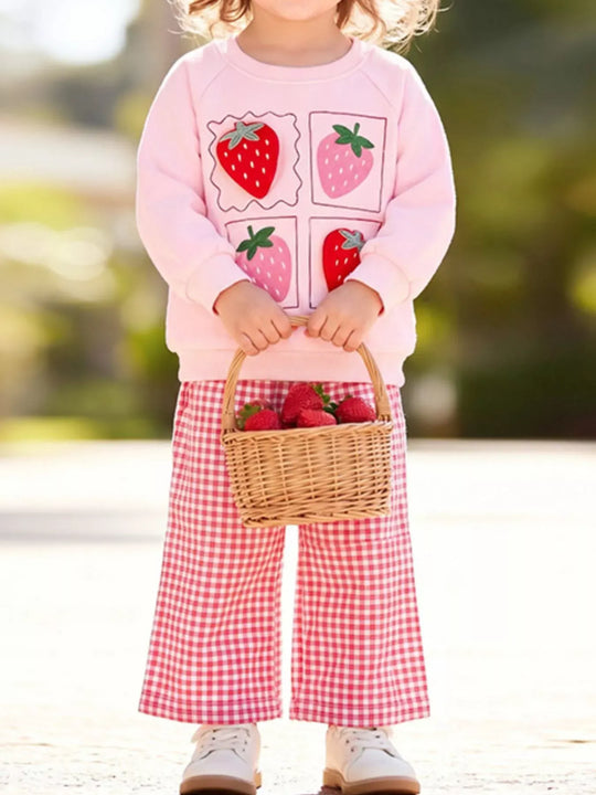 Another view: Girls' Strawberry Sweatshirt & Gingham Pants Set