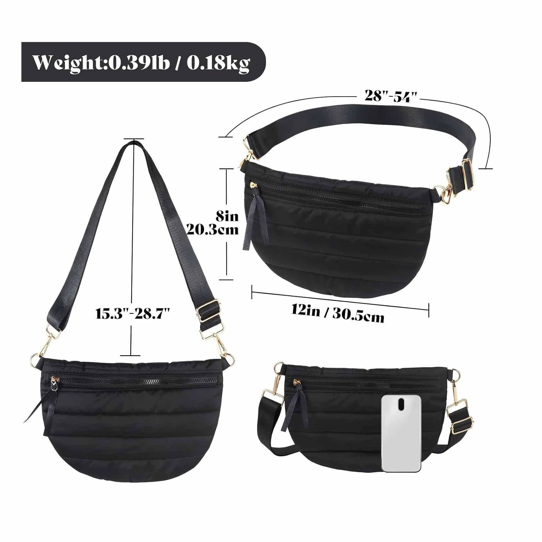 Women's Quilted Crossbody Bag - Casual Dumpling Shoulder Bag with Adjustable Strap