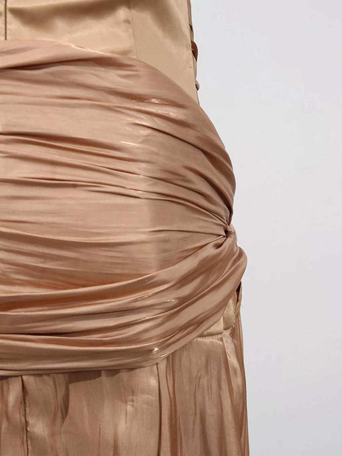 Champagne Ruched Halter-Neck Maxi Dress