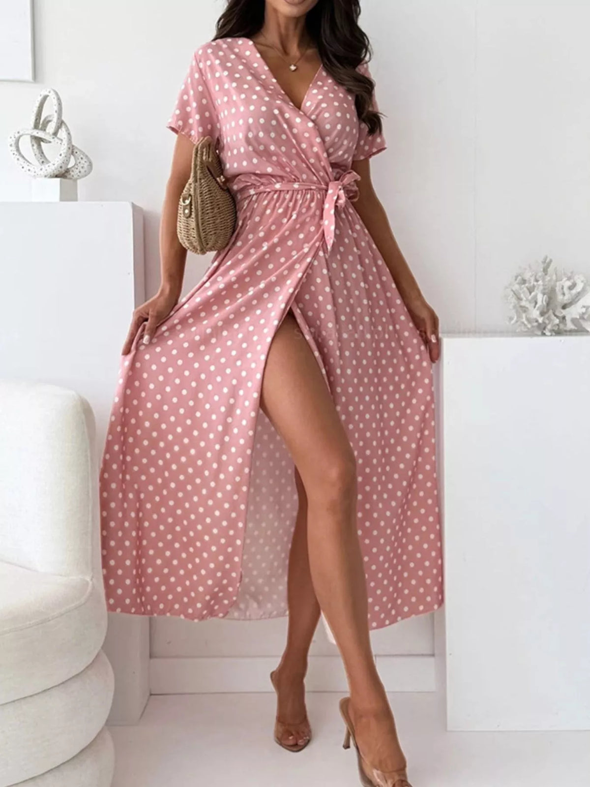 Polka-Dot Surplice Maxi Dress