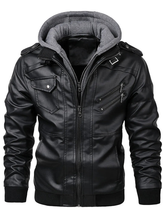 Another view: Men's Hooded Faux Leather Biker Jacket