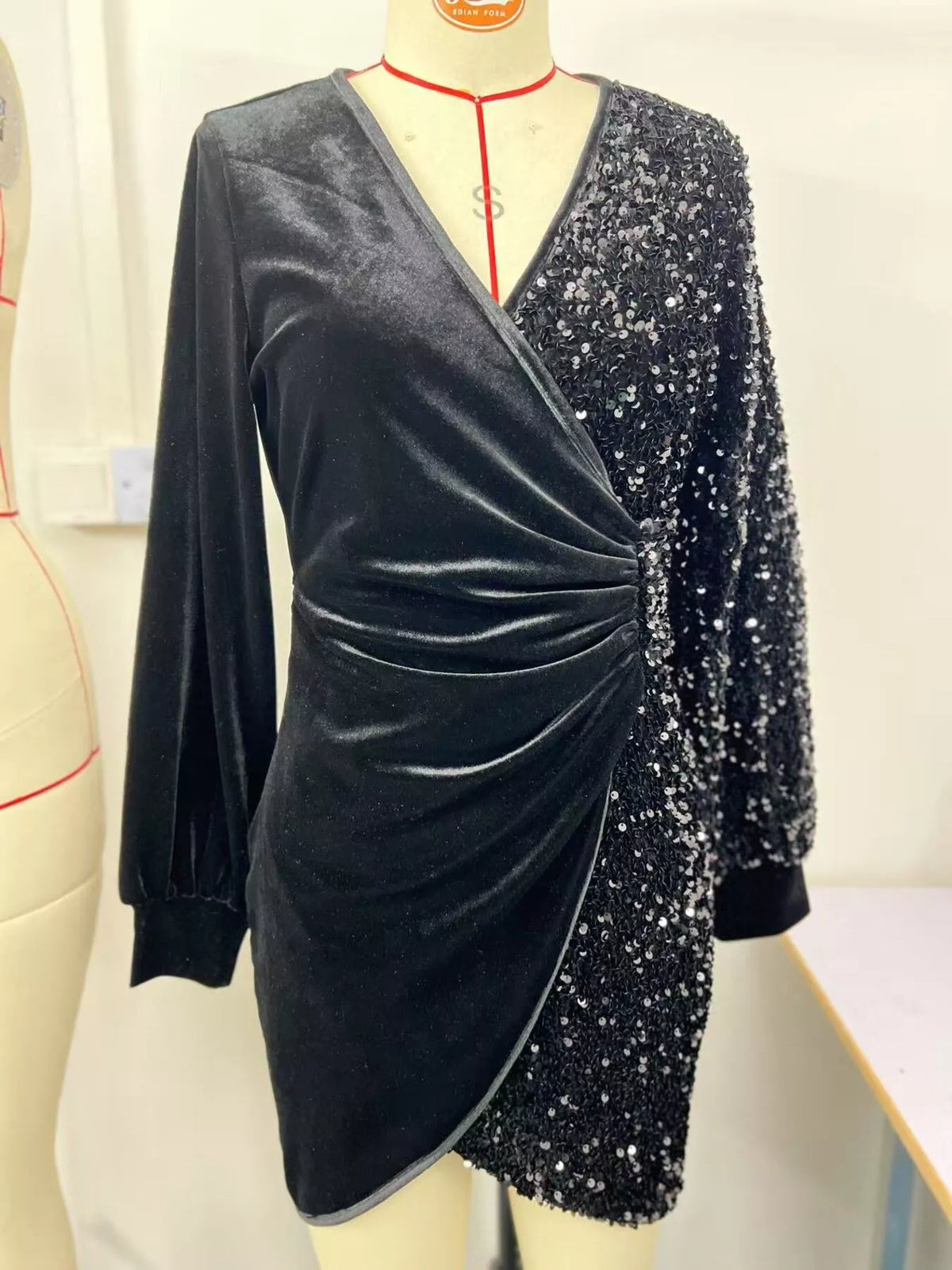 Velvet Sequin Wrap Mini Dress