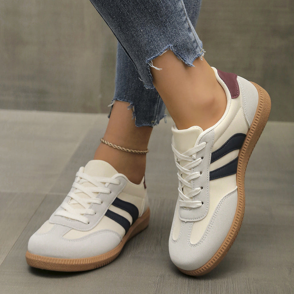 Women's Retro Color-Block Sneakers - German Training Style Low-Top Casual Shoes