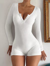 Button-front ribbed romper for women