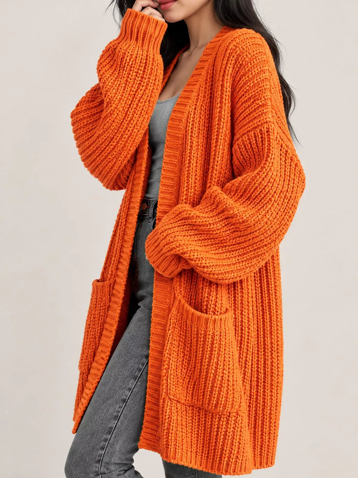 Oversized Openwork Longline Cardigan with Pockets — photo 43
