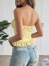 Ruched-bust ruffle-hem strapless top