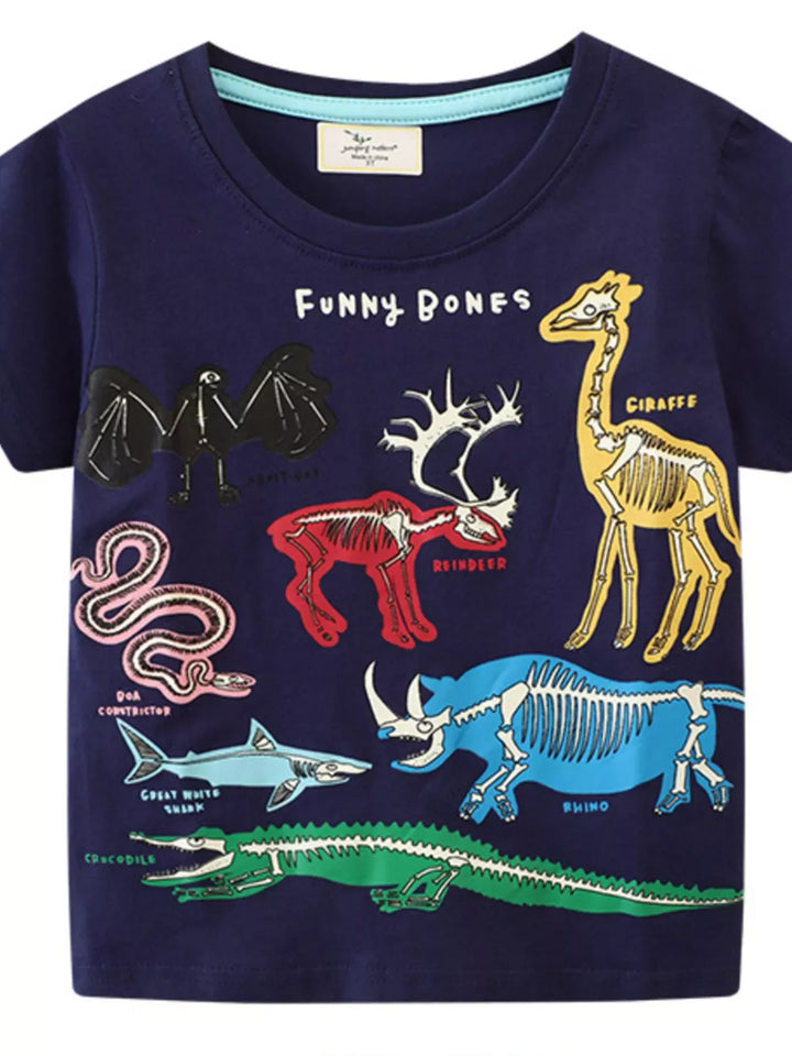 Animal Skeleton Cotton T-Shirt — Navy