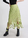 Cascading disc-fringe asymmetrical midi skirt