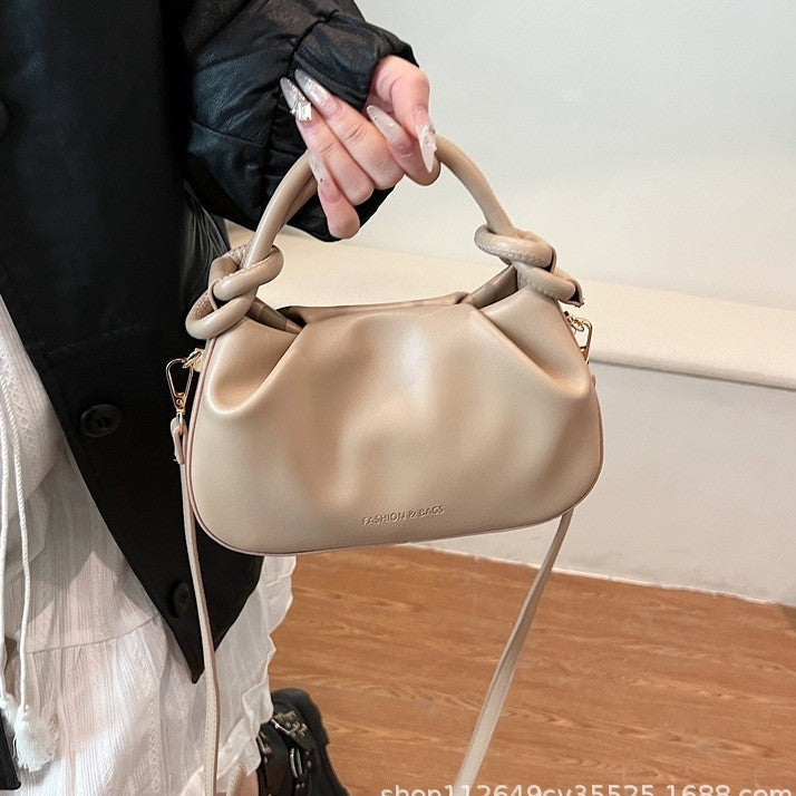 Women's Cloud Pleated Crossbody Bag - Minimalist PU Leather Shoulder Bag with Adjustable Strap