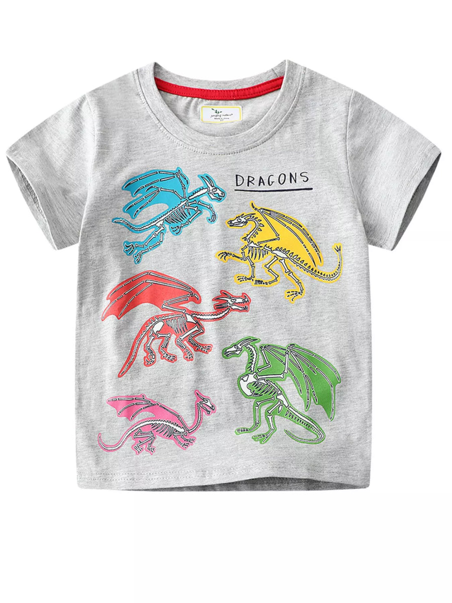 Kids’ Dinosaur Cotton T-Shirt — Light Gray