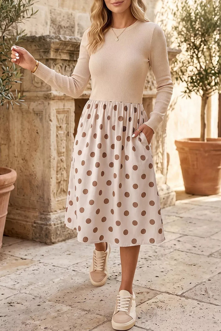 Polka Dot Midi Long-Sleeve Dress