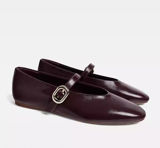 Burgundy V-Strap Flats