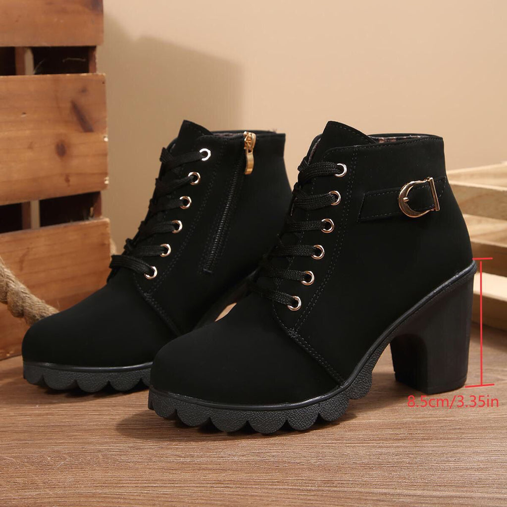 Women's Cross-Tie Chunky-Heel Ankle Boots | Block Heel Lace-Up Booties