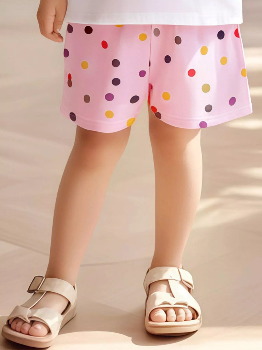 Polka-Dot Cotton Drawstring Shorts — Dusty Pink