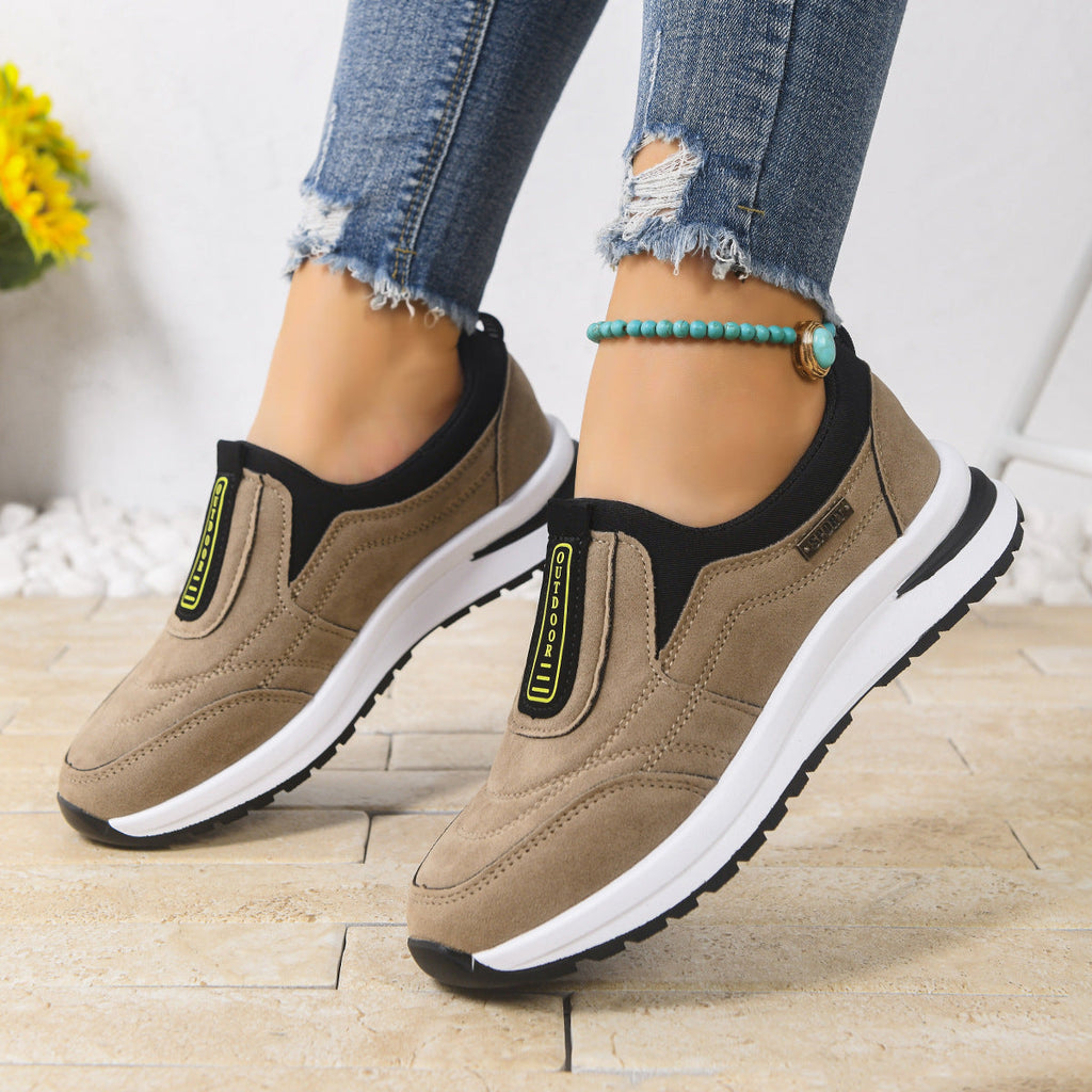Women's Casual Plus-Size Slip-On Running Shoes | Suede Chunky Heel Sneakers