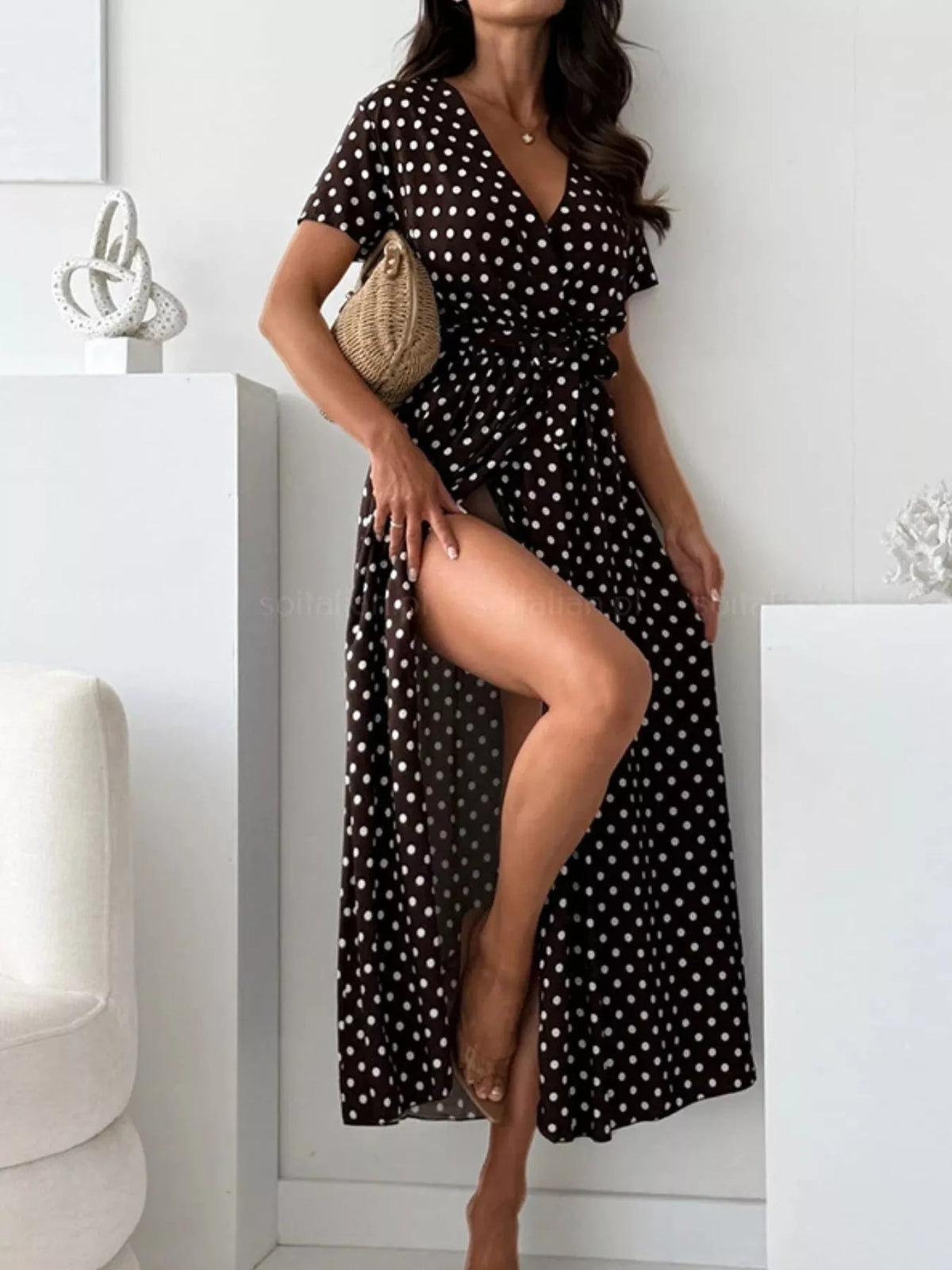 Polka-Dot Surplice Maxi Dress