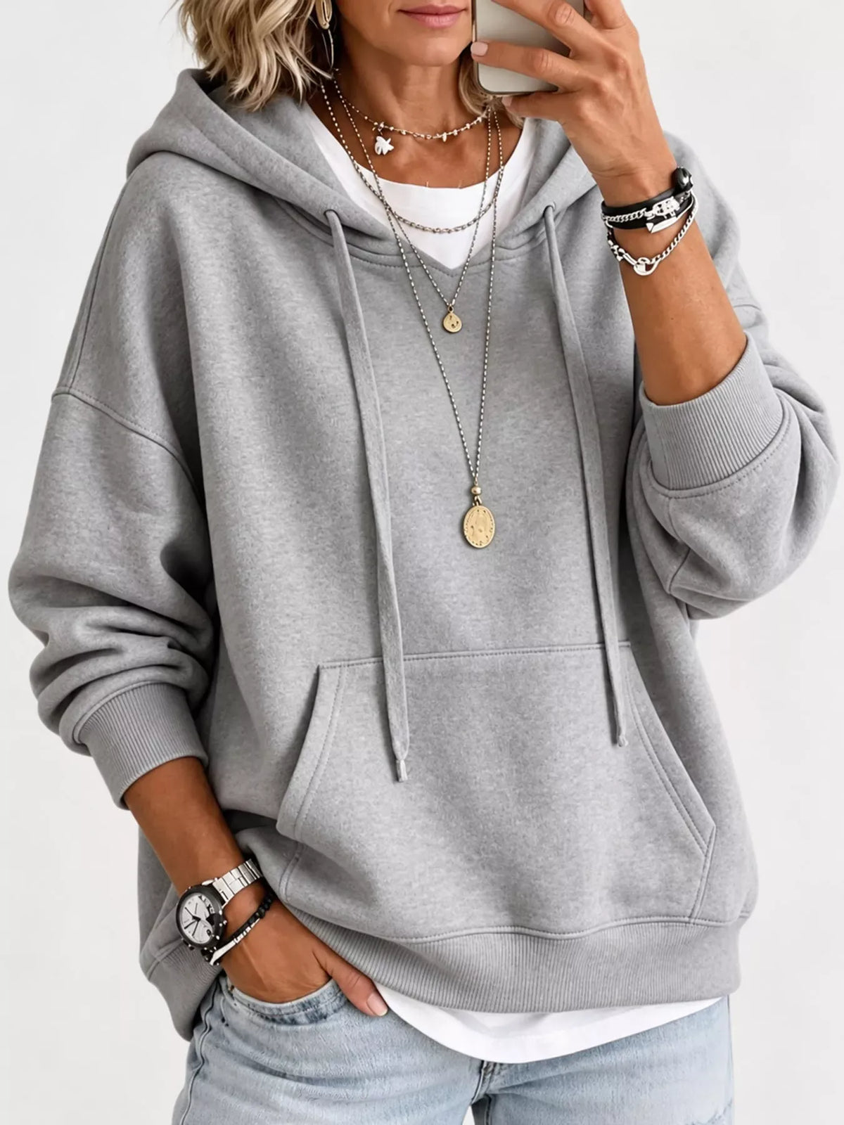 Relaxed Drop-Shoulder Drawstring Hoodie — photo 9