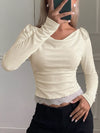 Women's apricot lace-trim tie-detail long-sleeve top