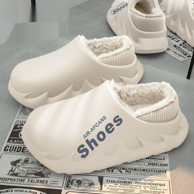 Men's Fleece-Lined Waterproof EVA Slippers - Non-Slip Indoor House Shoes with Faux Fur Lining