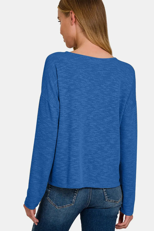 Another view: Dropped Shoulder Long Sleeve T-Shirt — Classic Blue