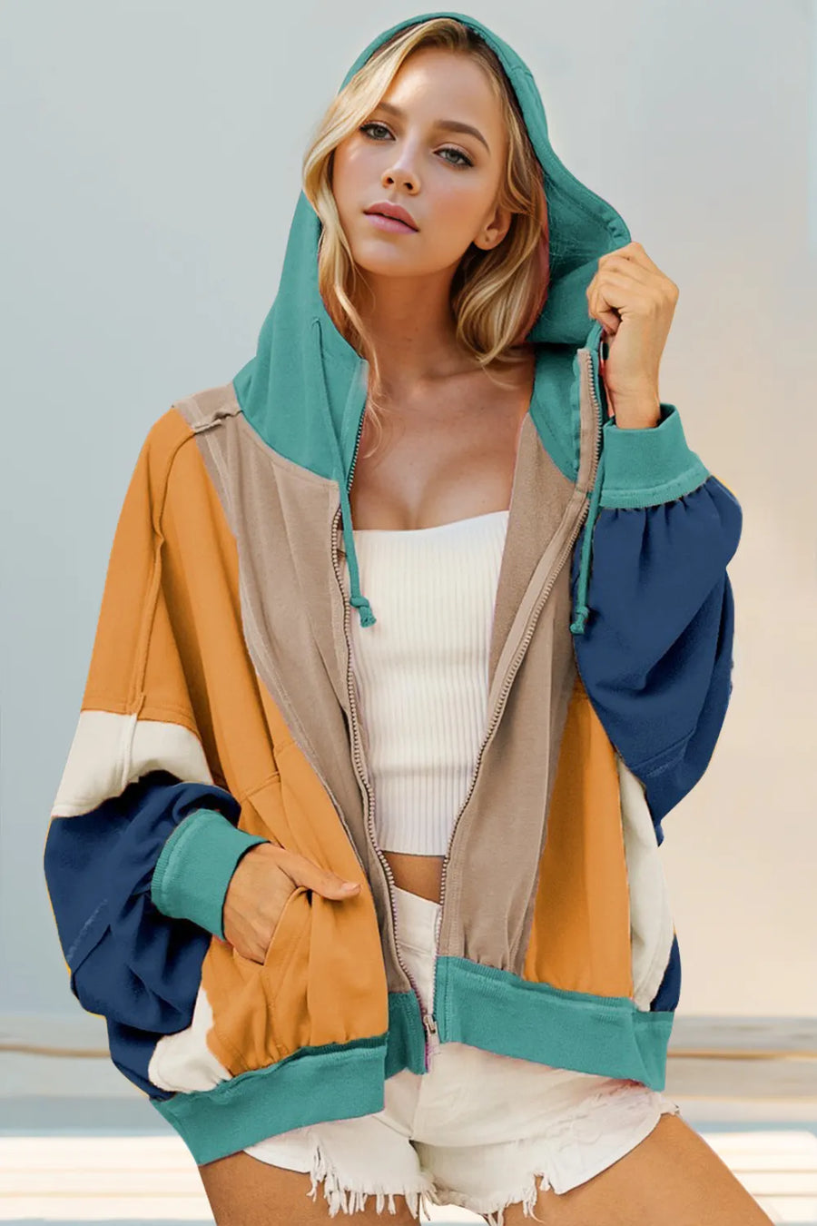 Color-Block Full-Zip Hoodie — Full Size
