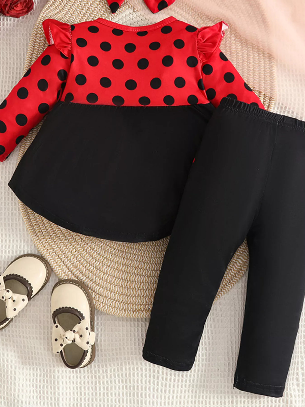 Clover Club Ladybug Polka Dot Ruffle-Trim Top and Pants Set with Headband