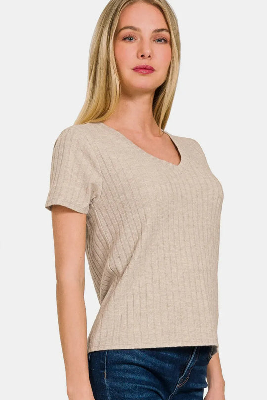 Another view: Ribbed Short Sleeve T-Shirt