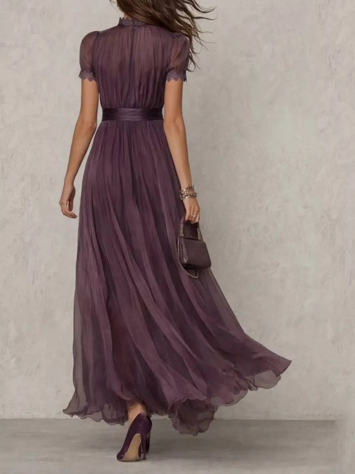 Mock-Neck Chiffon Keyhole Maxi Dress — photo 5