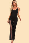 Women's black mesh-panel spaghetti-strap jumpsuit