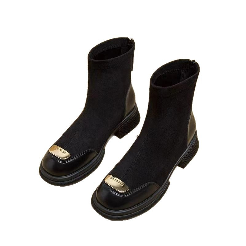 Women's Chunky Heel Martin Boots – Height Increasing Back Zipper Ankle Boots