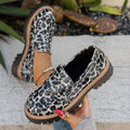 Women's Leopard Print Loafers - Chunky Heel Patent Leather Slip-On Shoes