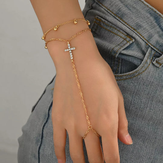 Another view: 18K Gold-Plated Cross Chain Bracelet
