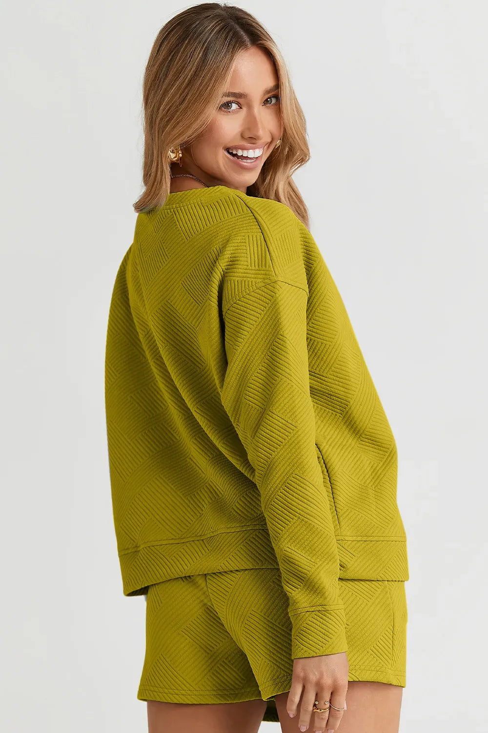 Double Take Textured Top & Drawstring Shorts Set — photo 24