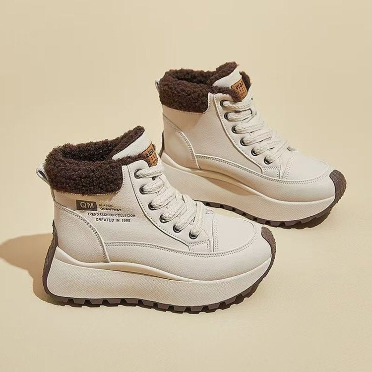 Women's Fleece-Lined High-Top Winter Sneakers | PU Leather Dad Shoes – Sarah Express