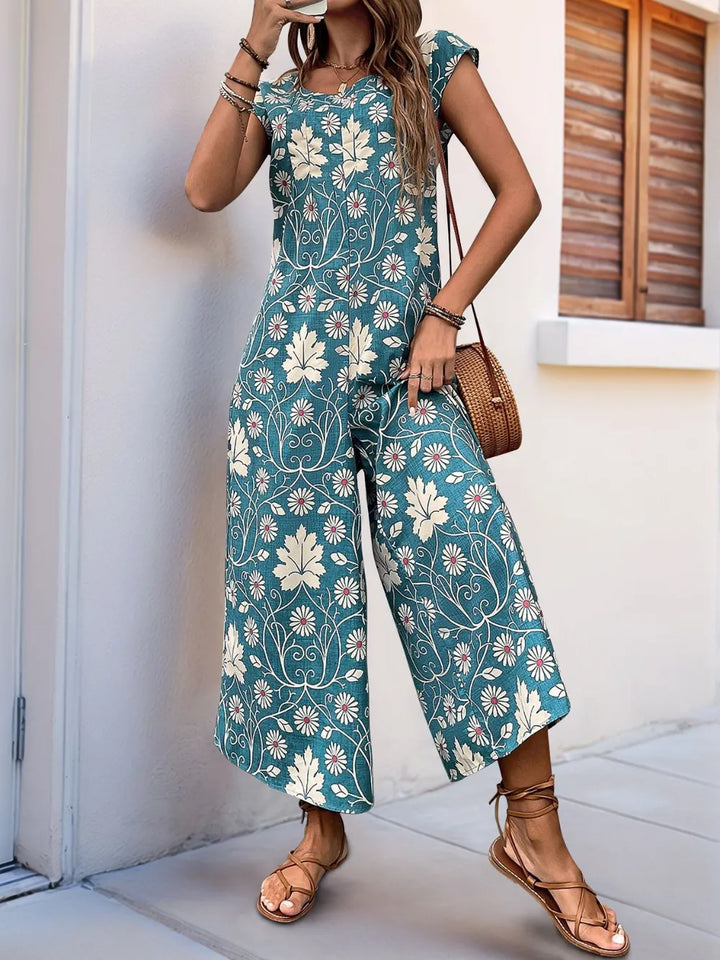 Solene Printed Crewneck Cap Sleeve Wide-Leg Jumpsuit — product view 1