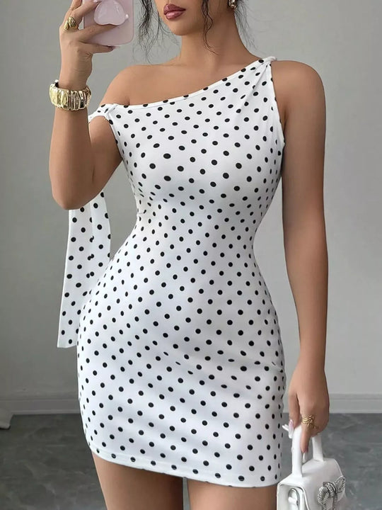 Another view: One-Shoulder Polka Dot Bodycon Mini Dress
