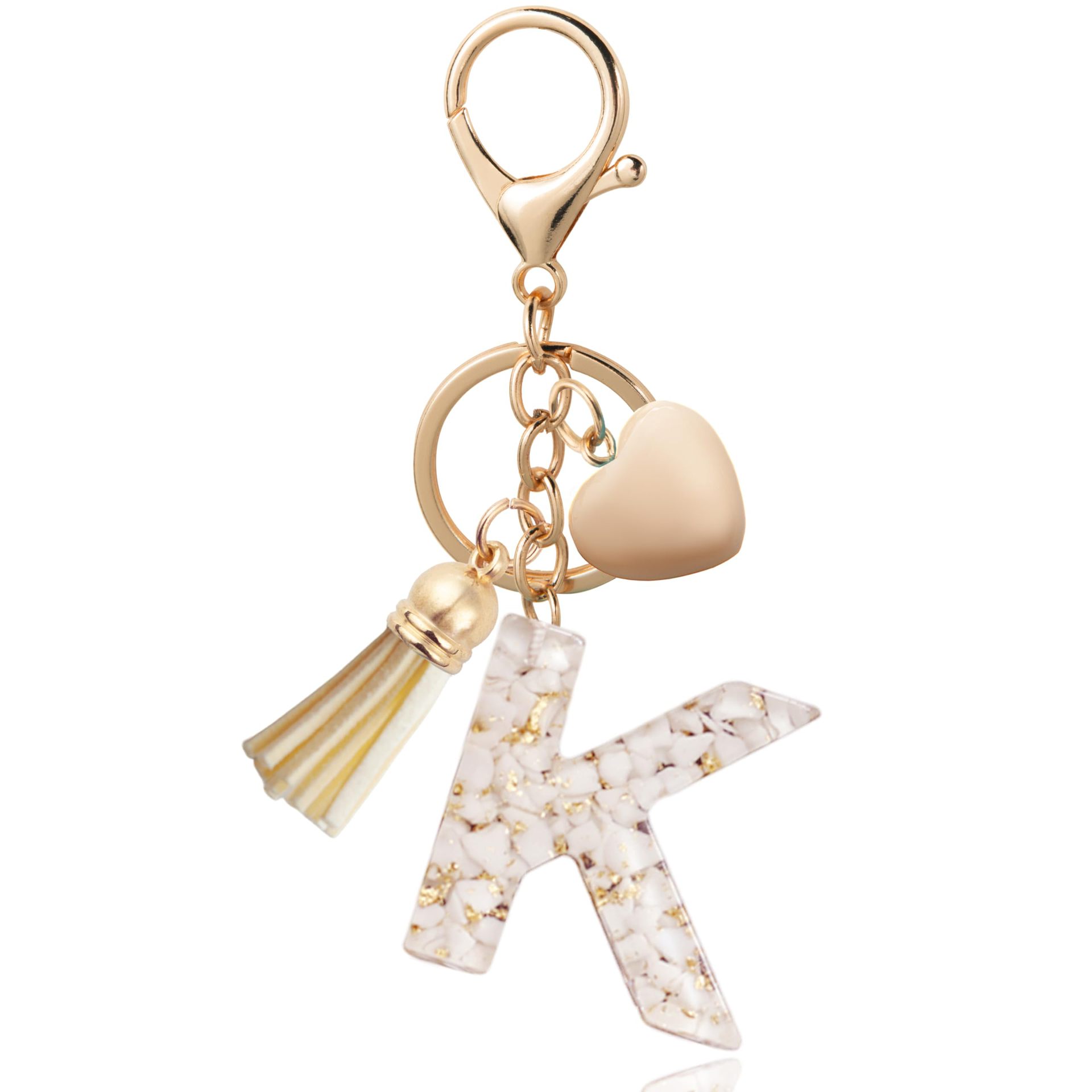 Personalized Heart Shell Letter Pendant Necklace with Tassel - A-Z Initial Charm