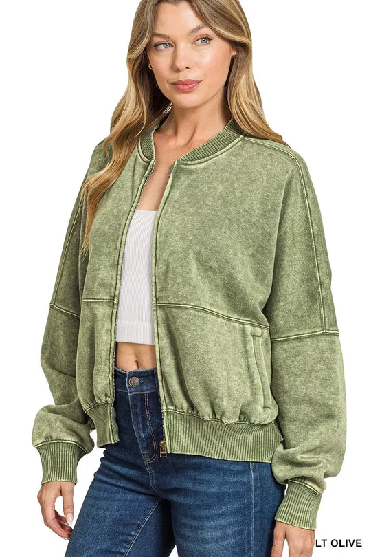 Another view: Zenana Acid Washed Fleece Jacket