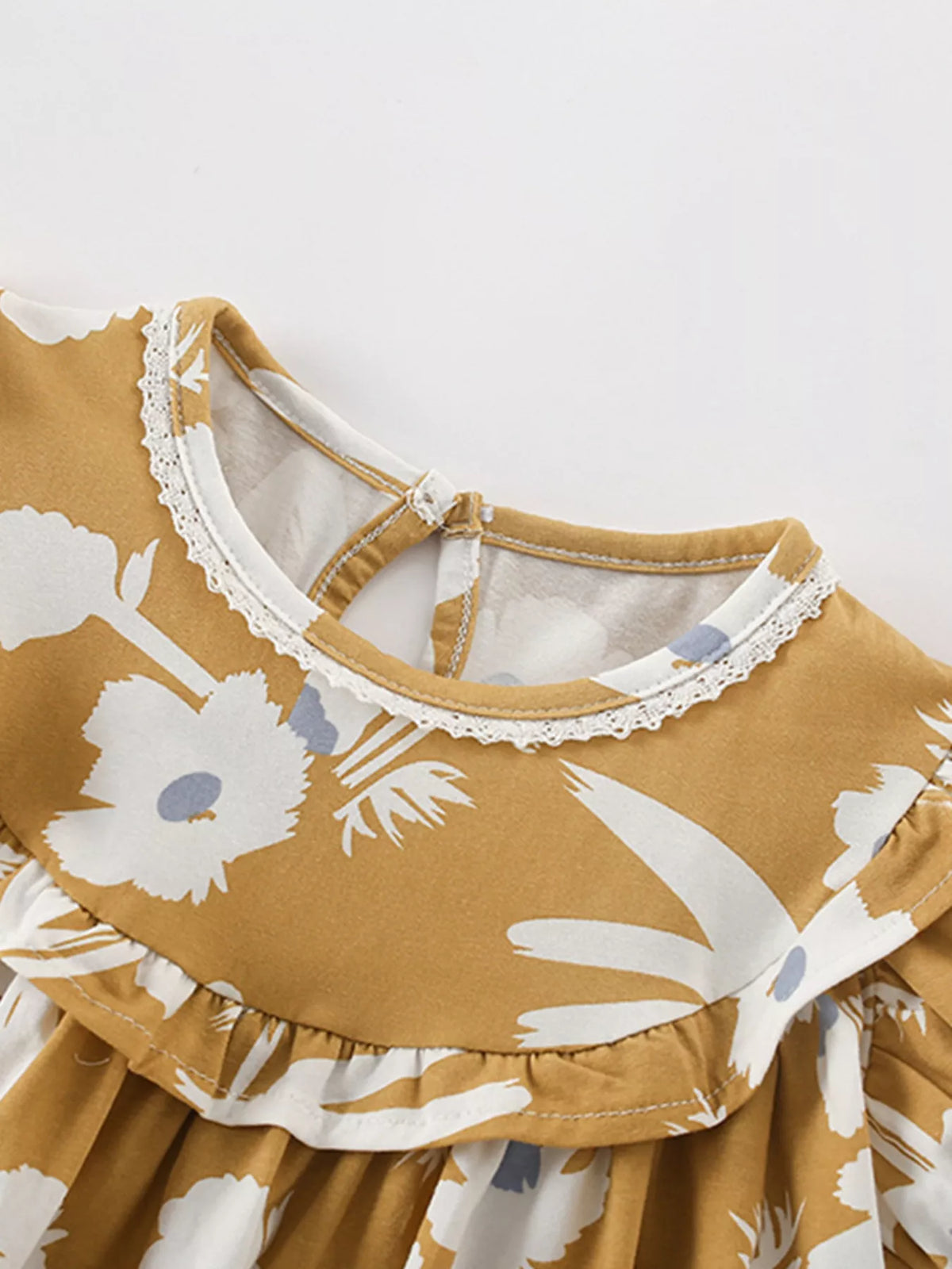 Mustard Floral Ruffle-Collar Dress