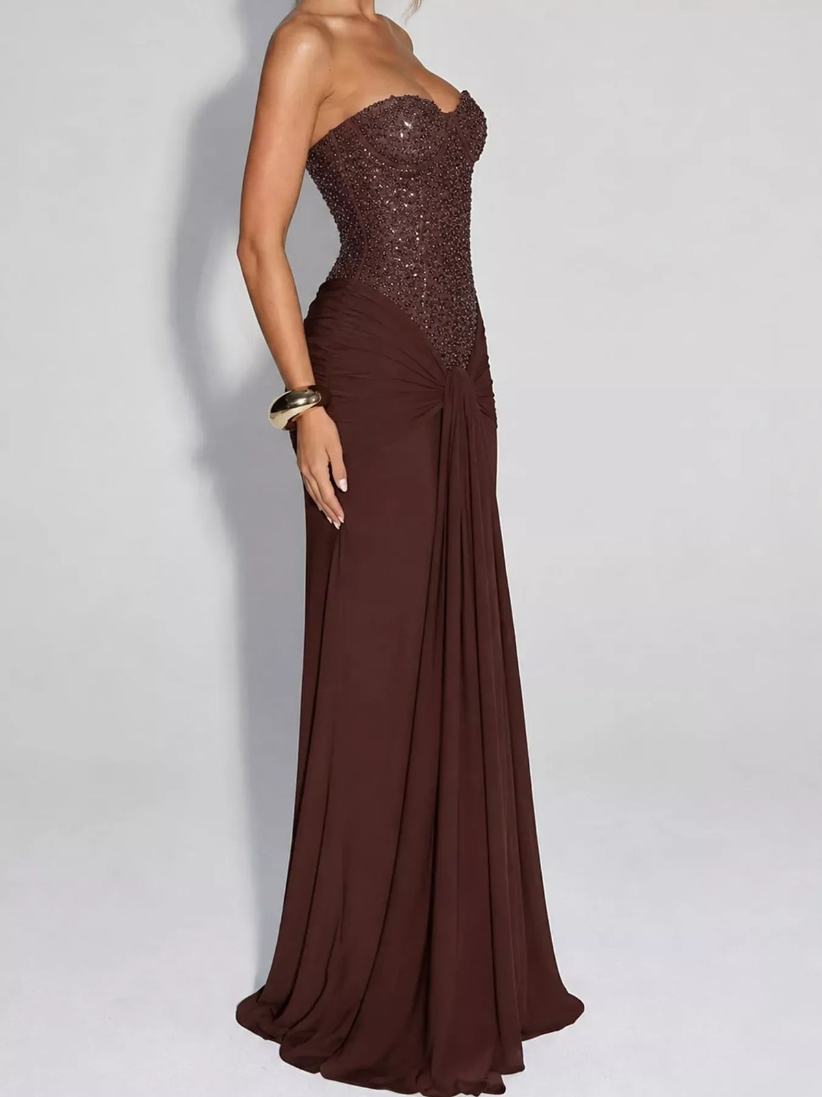 Women's Strapless Sequin Corset Maxi Dress — photo 37