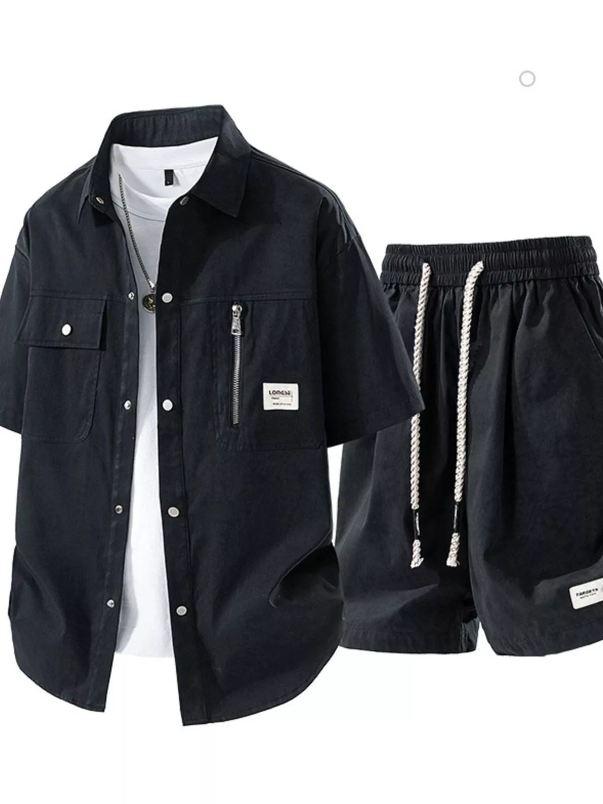 Men’s Textured Drawstring Shirt & Shorts Set
