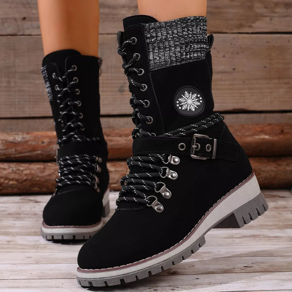 Women's Lace-Up Ankle Combat Boots – PU Leather Low Heel Military Style
