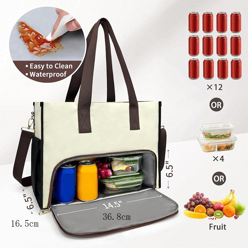 Women's Oxford Fabric Insulated Lunch Tote Bag – Large Capacity Crossbody