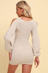 Square-neck split-sleeve fitted mini dress