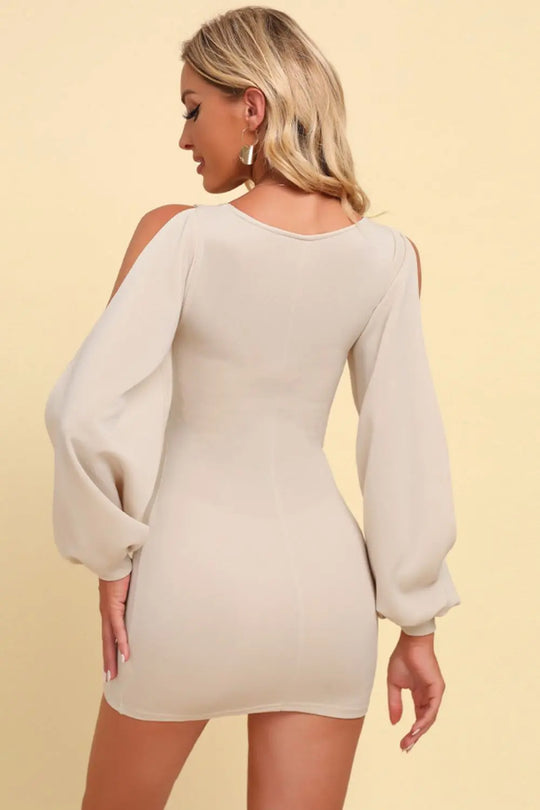 Another view: Square-Neck Split-Sleeve Fitted Mini Dress