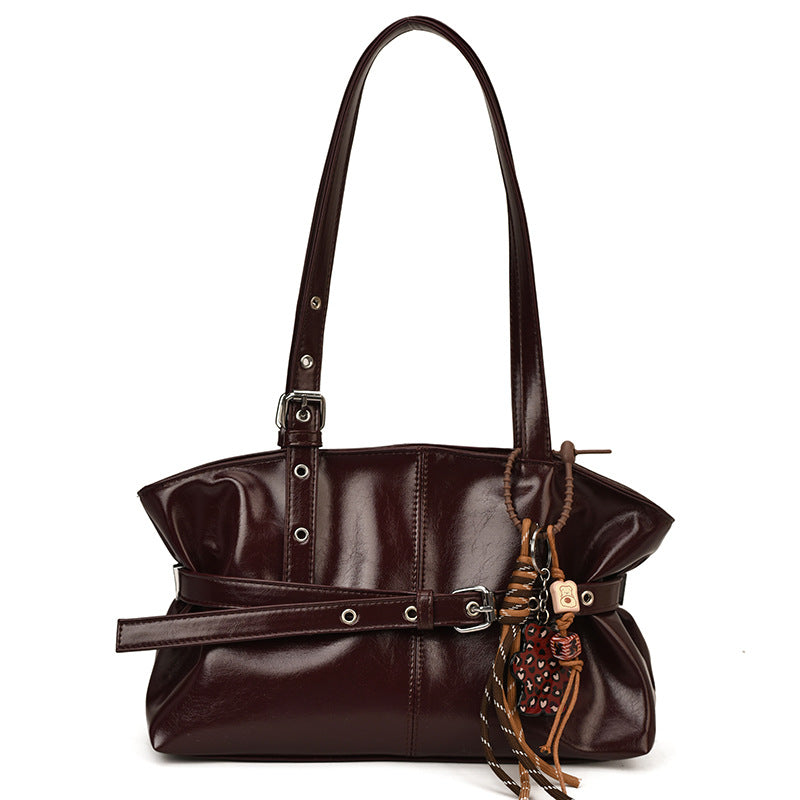 Oil-Waxed PU Leather Bucket Bag