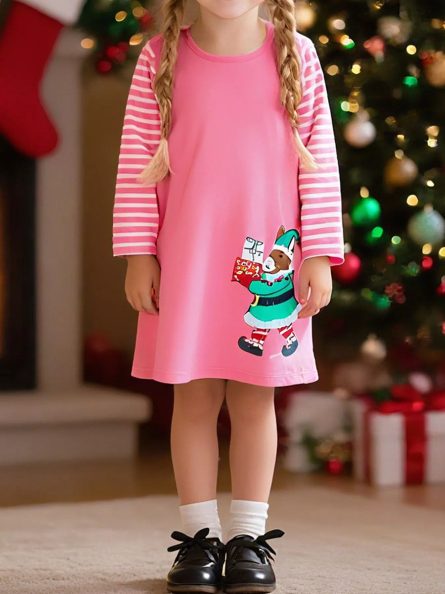 Kids' Embroidered Long-Sleeve Cotton Dress – Pink