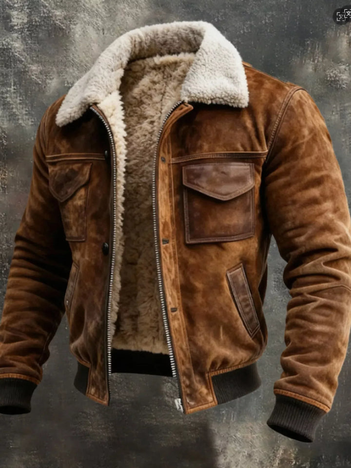 Men's Vintage-Style Plush-Lined Zip Jacket