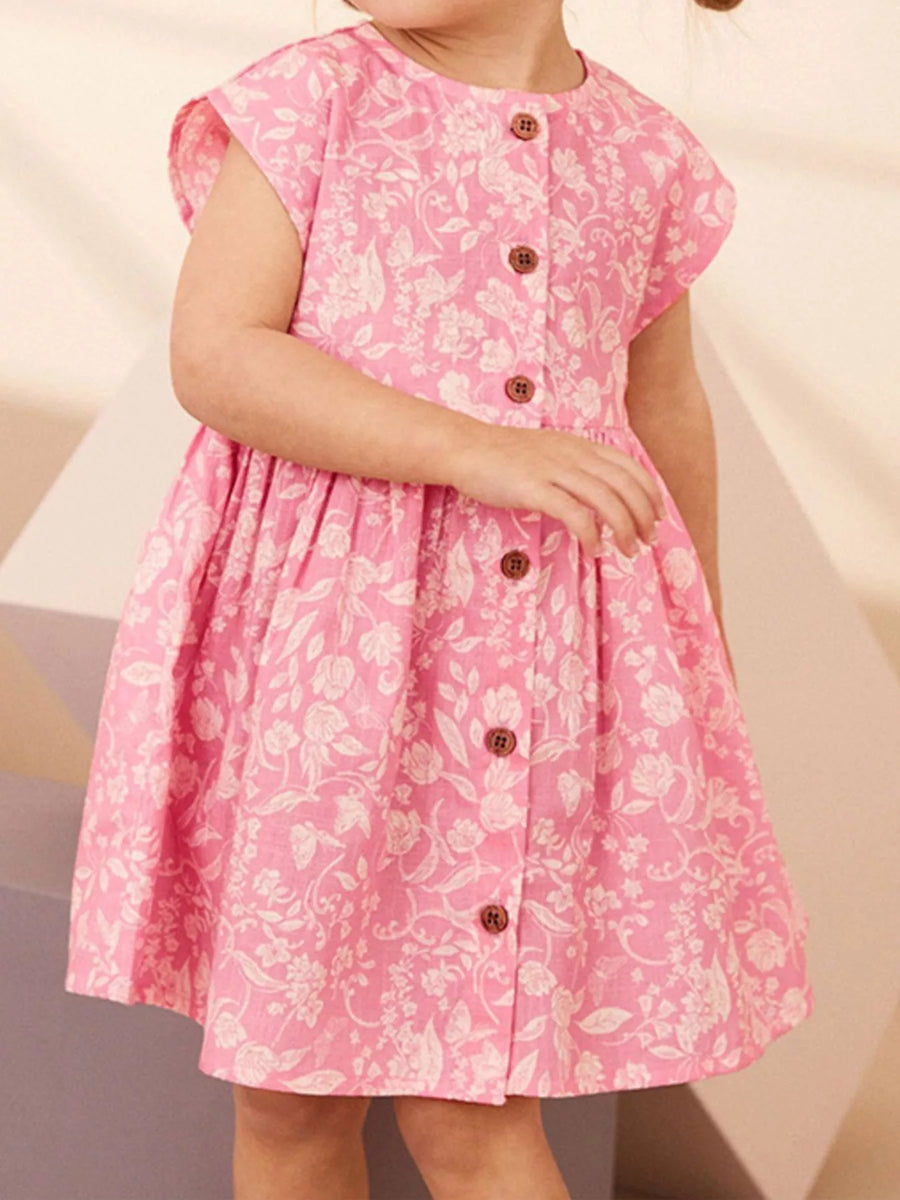 Floral Button-Front Cotton-Blend Dress — Blush Pink